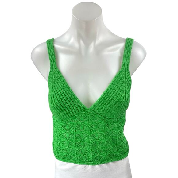 Zara Green Sleeveless Crochet Knit V Neck Cami Camisole Tank Crop Top Size S - Picture 1 of 3